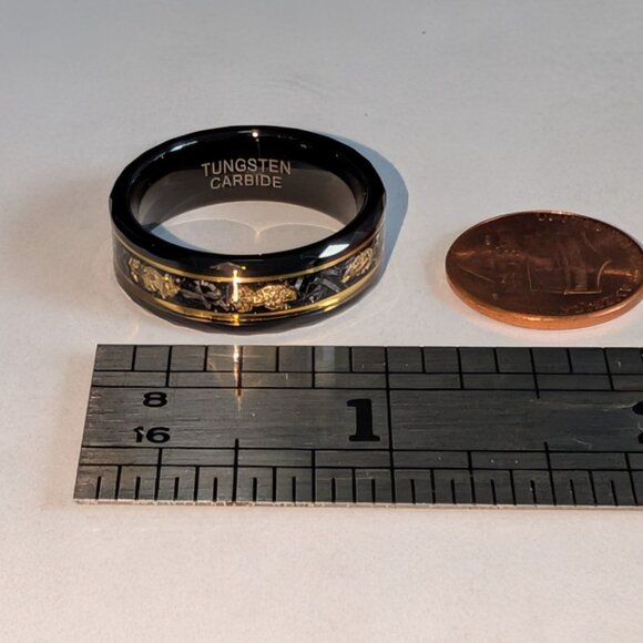 Black Tungsten Ring with Gold Leaf Meteorite Inlay Size 11 - Picture 5 of 10